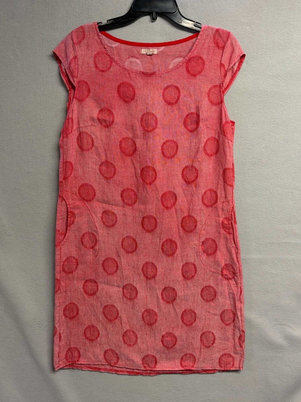 Lina Tomei Linen Blend Red Polka Dot Shift Dress Medium Made in Italy